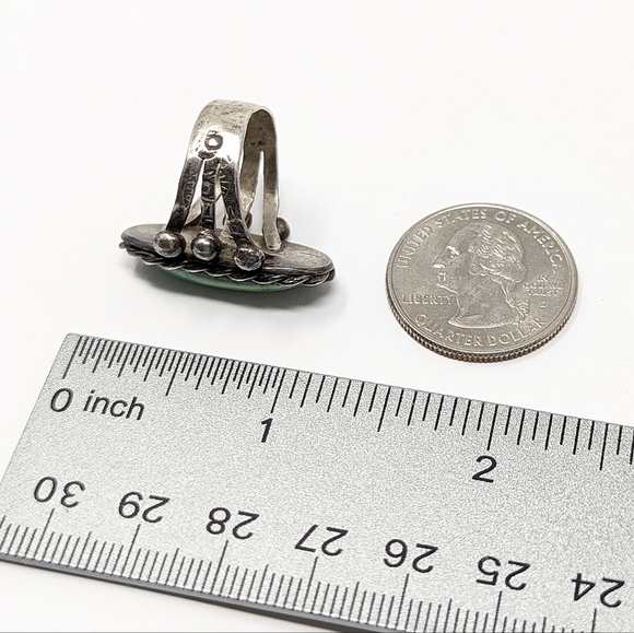 Vintage sterling silver 925 oval green stone rope ring southwest native - Picture 7 of 8